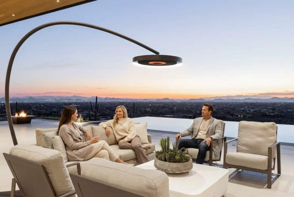 people gathered around a Bromic outdoor heater